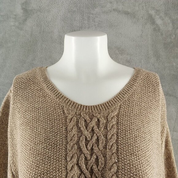 NWT KAREN SCOTT Cable Knit Textured Sweater XL(16-18) Cotton Dark Beige - Picture 4 of 13